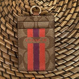 Coach Brown Card Holder with Red and Purple Accents